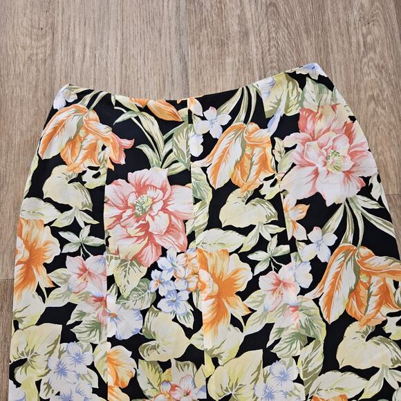 Vtg Talbots Pure Silk Midi Skirt Womens 6 Black Multicolor Ruffle Fairycore Boho - Picture 2 of 9